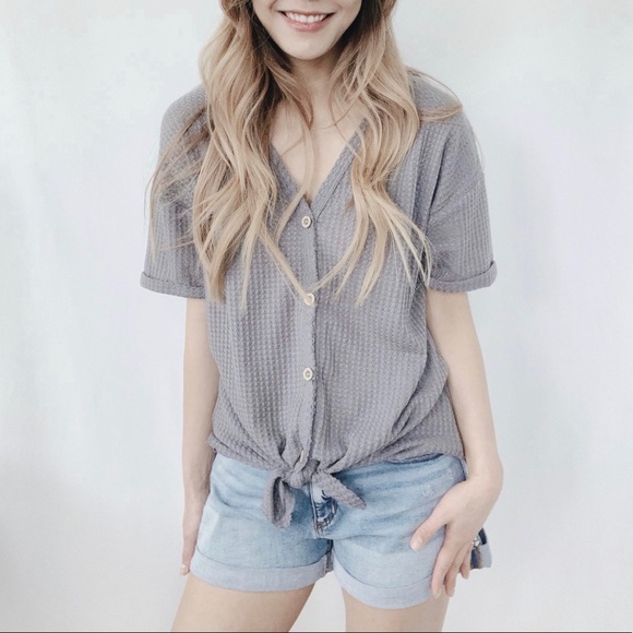 Tie Waffle Knit Top Dark Grey - Picture 4 of 8